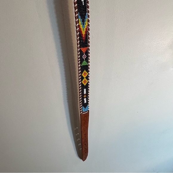 BEADED BELT Leather Gold Buckle Colourful Festival Bohemian Artisan Made - Picture 6 of 8